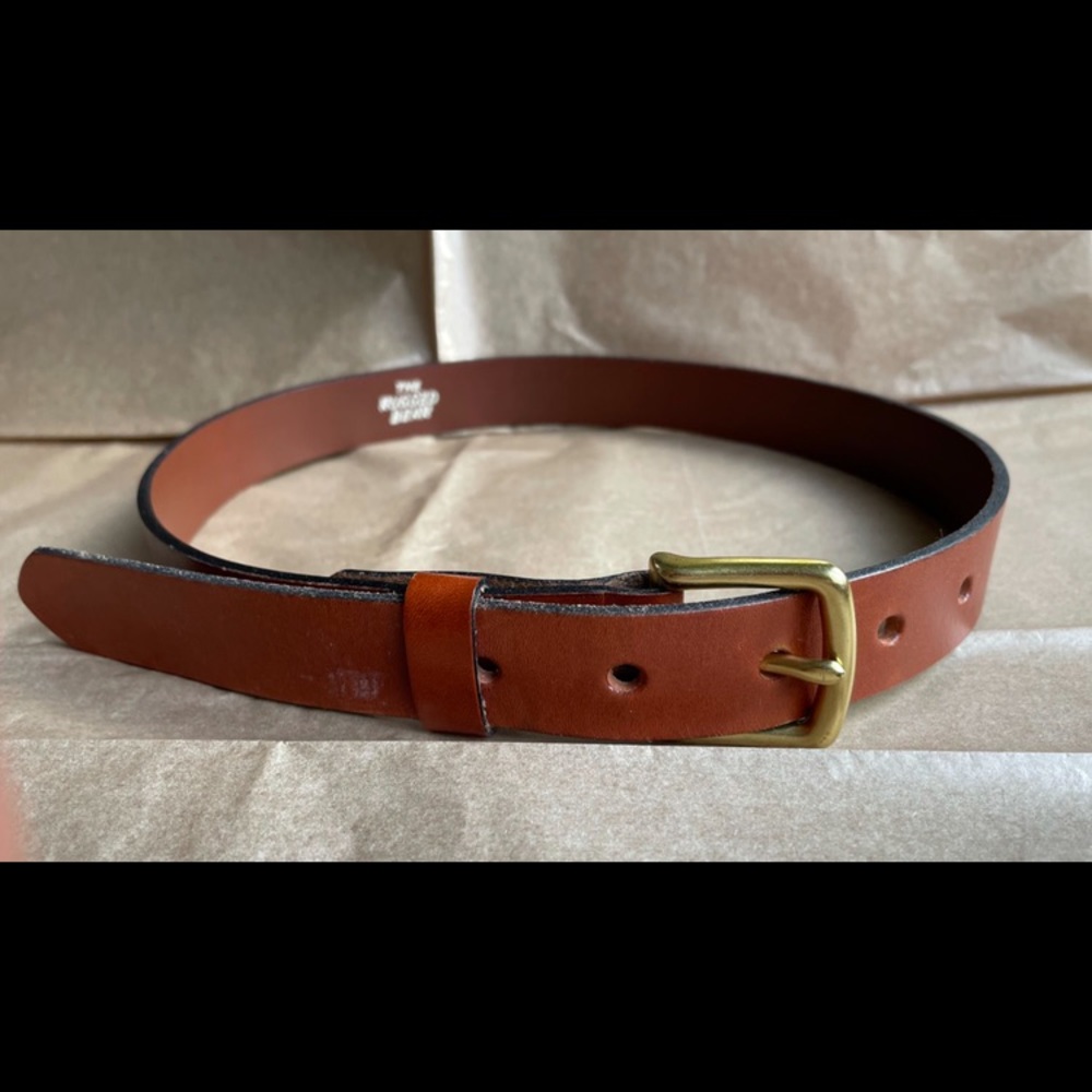 Brown Leather Belt with Gold Buckle, 33” x 1”